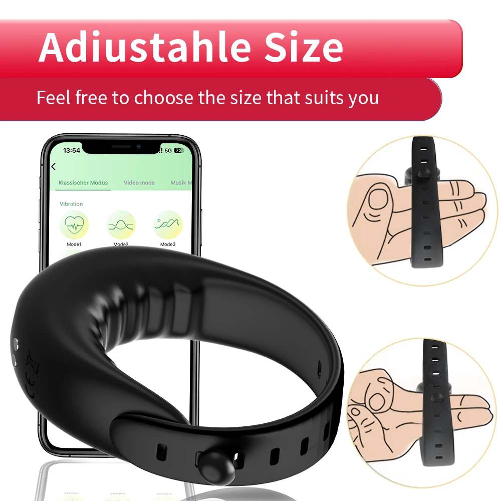 Adjustable Cock Ring Vibrator Men Penis Ring APP Control Ejaculation Delay Erection Testis Cockring Adult Sex Toys for Couples