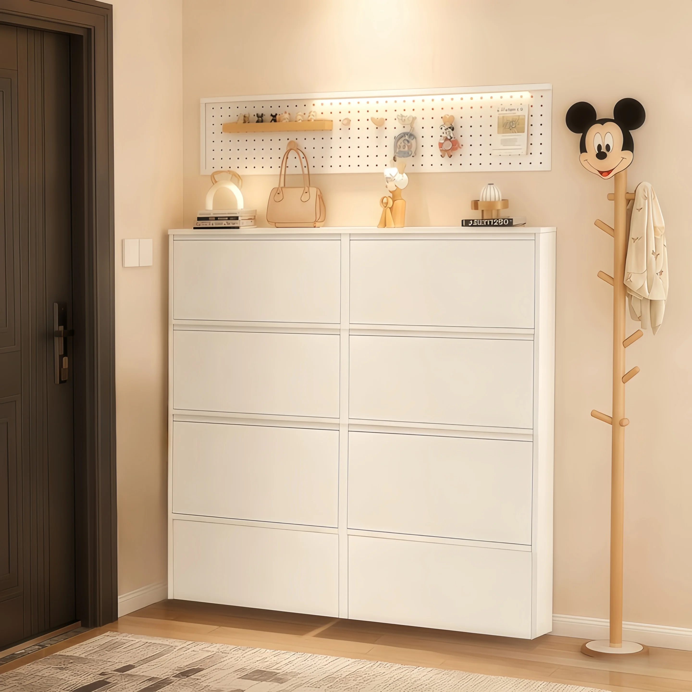 Ultra-thin steel tipping bucket shoe cabinet home door wall hanging small apartment entrance entrance large capacity extremely