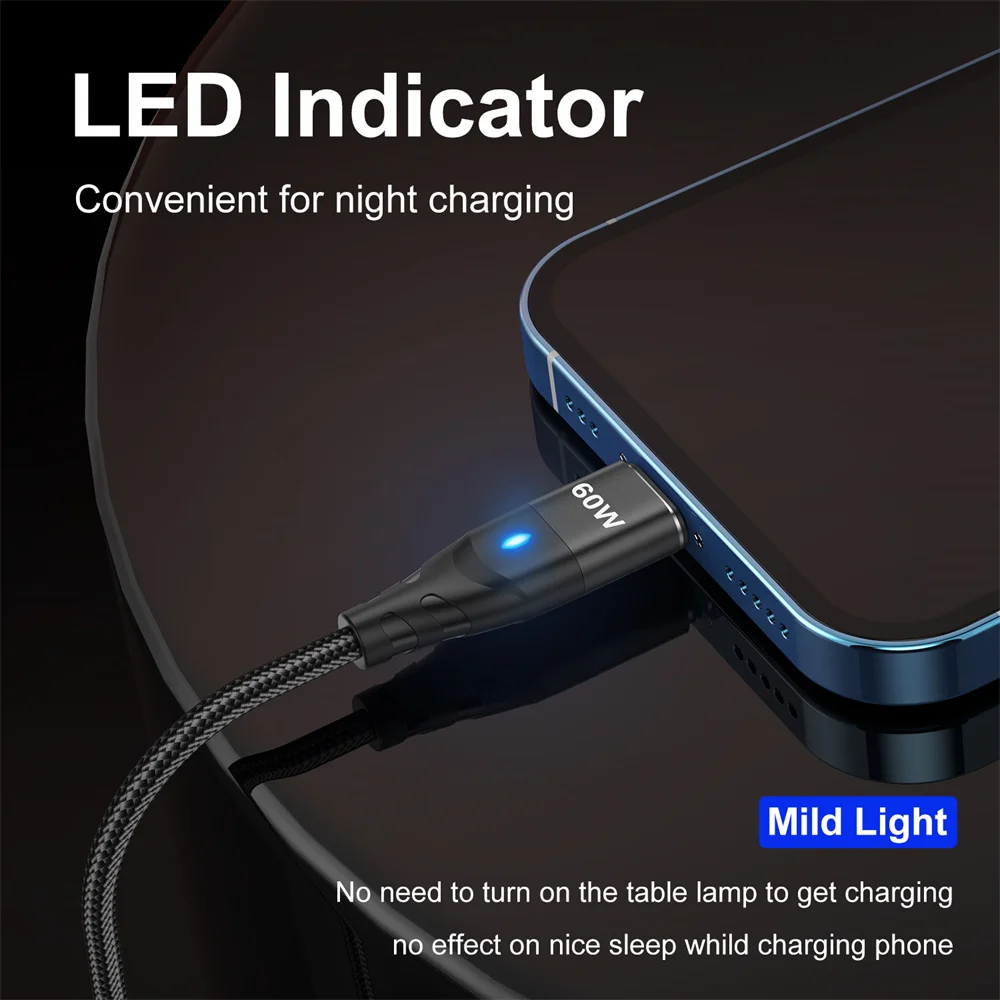 USLION PD 60W Magnetic Cable With USB adapter QC3.0 Fast Charger Cable For iPhone Samsung Huawei Xiaomi Redmi Note 10 8 Macbook