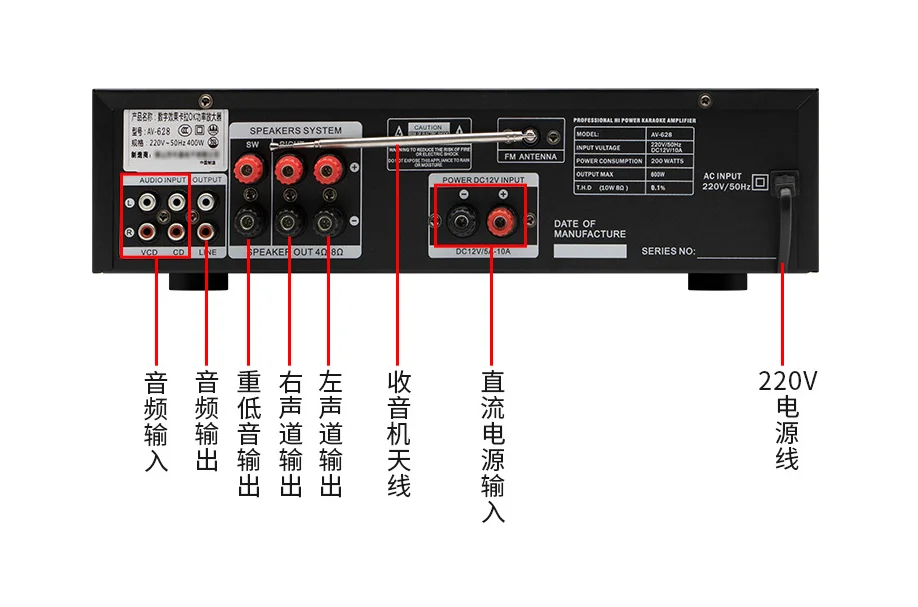 Amplificador de Audio estéreo de alta gama con sonido de teatro inteligente de alta calidad con dispositivo amplificador de música para el hogar USB de diente azul