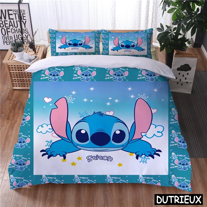 Lilo And Stitch Kawaii Bedding Set Queen King Size Disney Cartoon Duvet Cover Set 2/3Pcs Quilt Cover And Pillowcase Home Textile