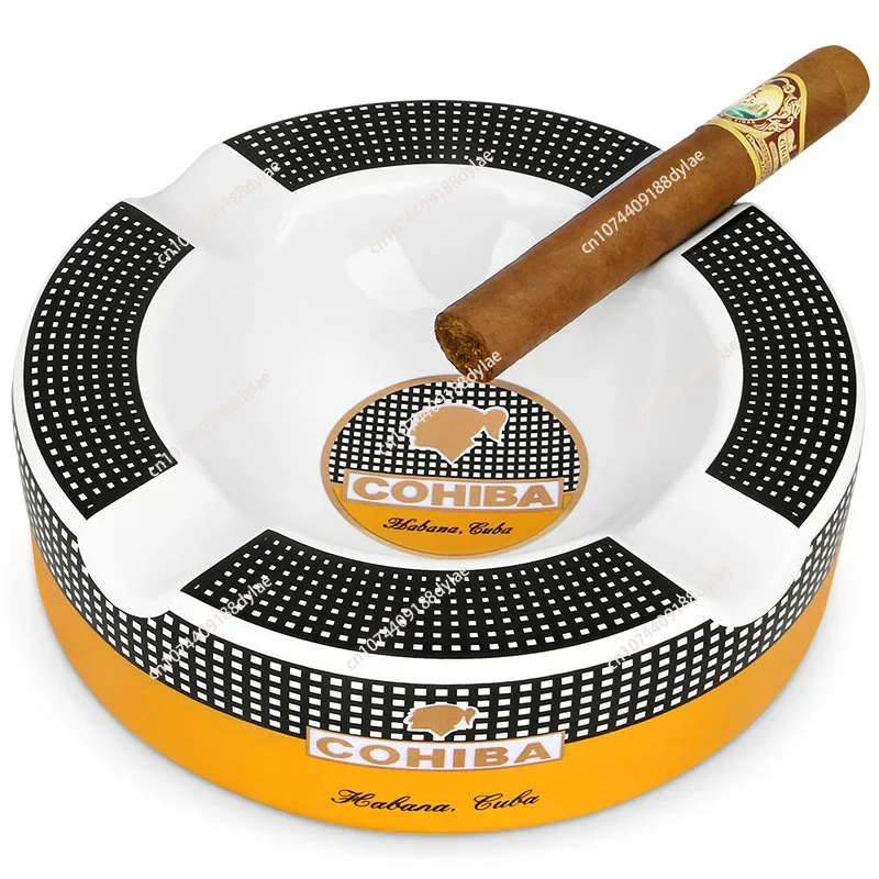 Luxury Classic Round Cigar Ashtray Holder Cohiba High-End China Ceramic 4 Slots Ceramic Ashtray Cigar Smoking Sets Accessories!