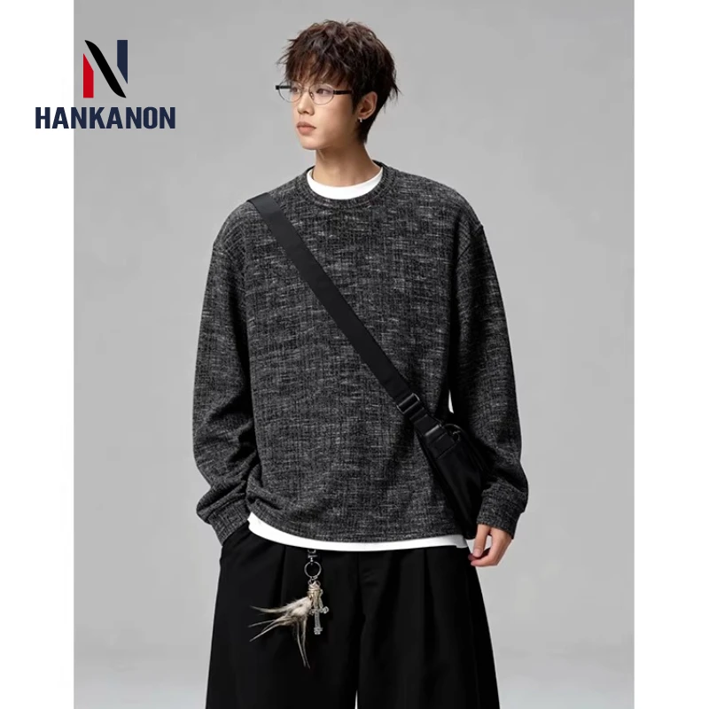 Men's 2026 Spring American Tie-Dye Knit T-Shirt, Long Sleeve Round Neck, Big Size Oversized Fit, Smart Casual and Street Style