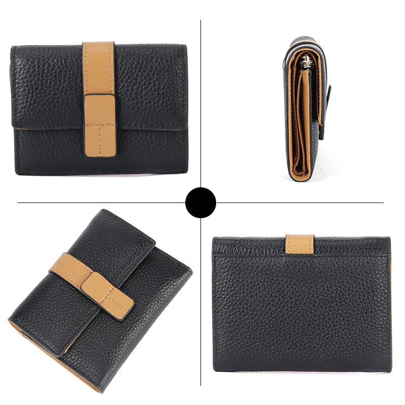 Women Short Wallet Designer Genuine Leather Purse Small Wallets Zipper Coin Pocket Trifold Card Holder Clutch Hasp Female Purse