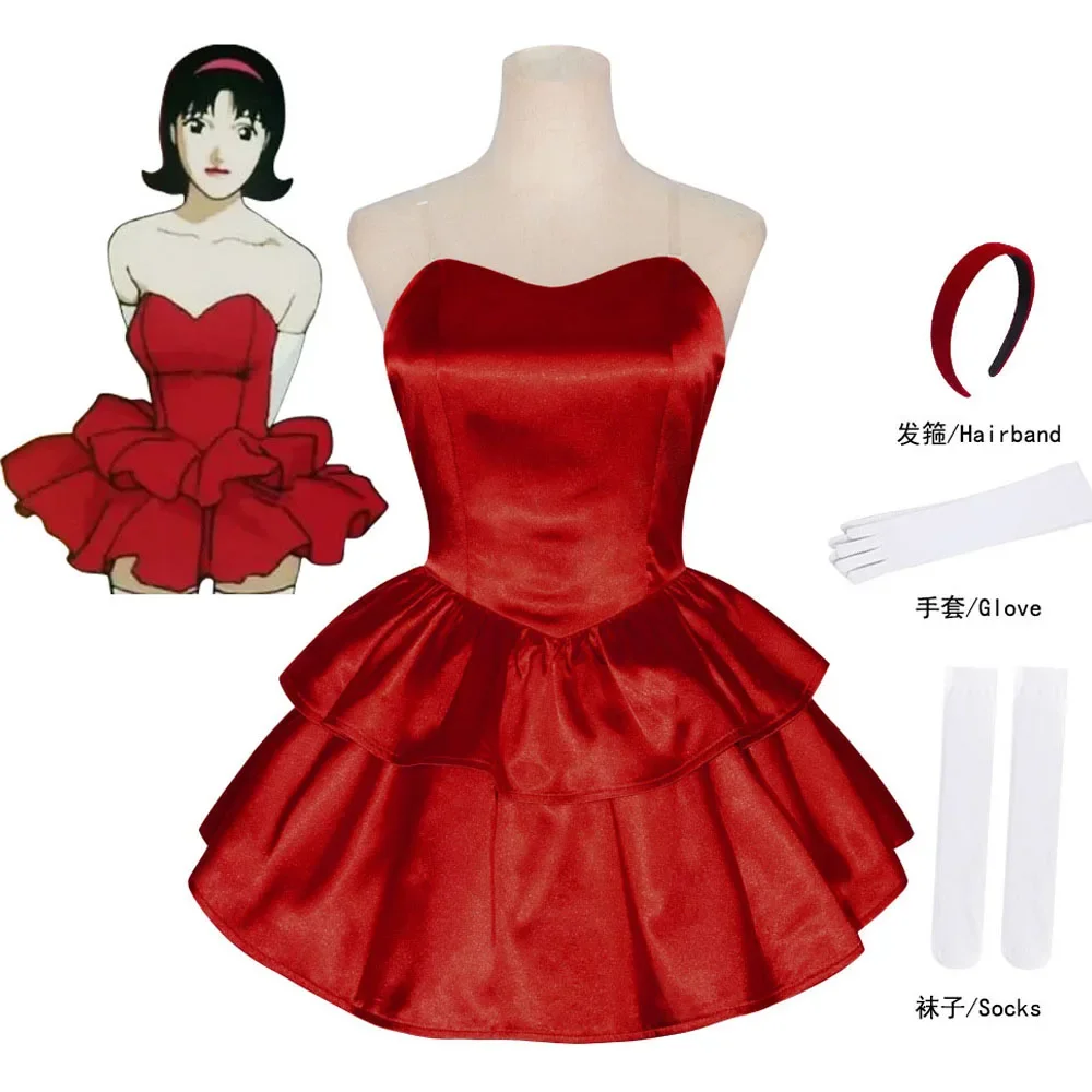

Red Pink Strapless Tube Dress With Hair Hoop High Stockings and Gloves 2025 New Perfect Blue Kirigo Mima Cosplay Costume Wig