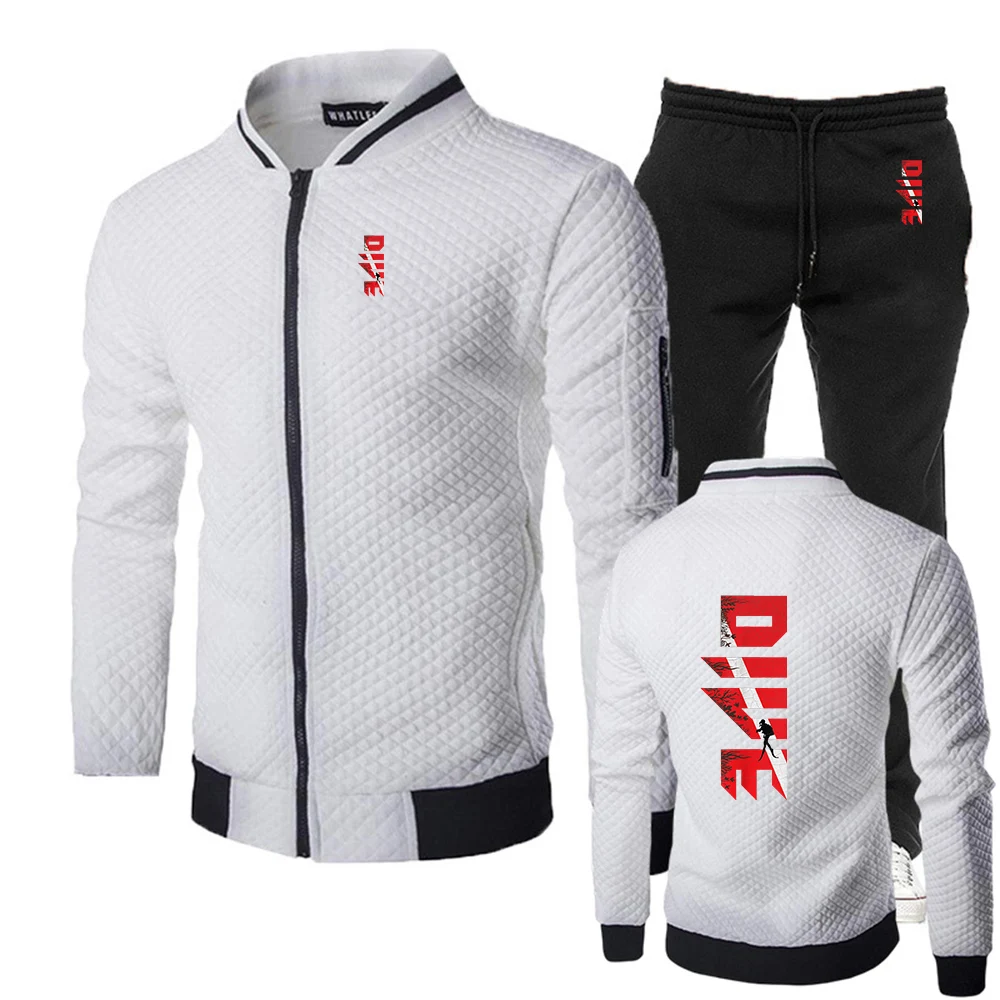 2025 Scuba Diving Diver Down Flag Print Spring And Autumn Men's New Slim-fit Set Casual Jacket+Trouser Sports Suit