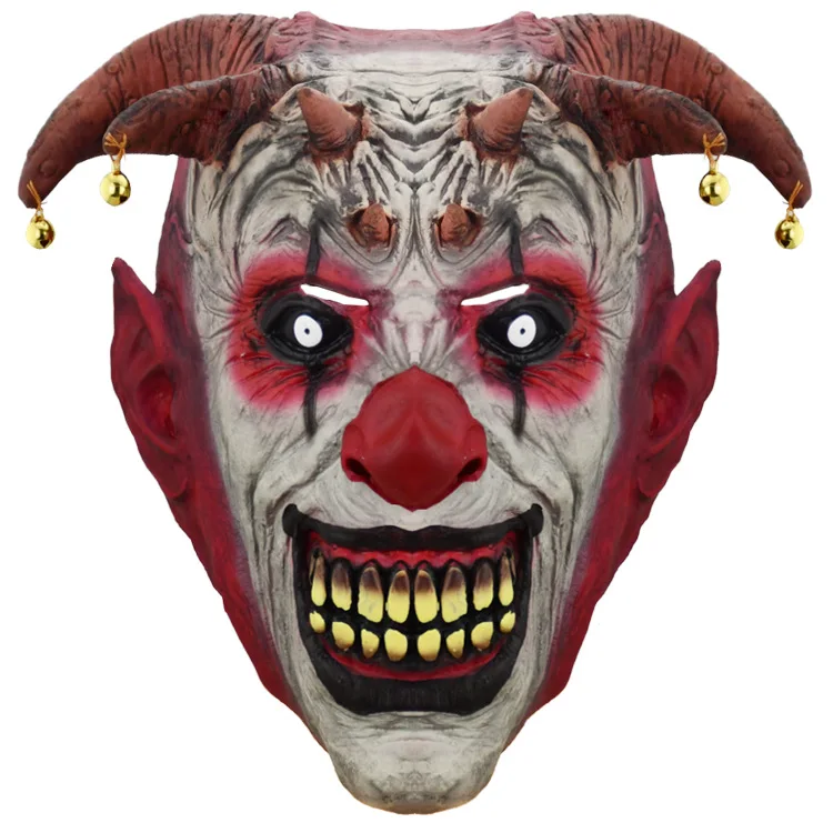 Halloween latex horror mask dance party costume props, realistic bell, clown mask