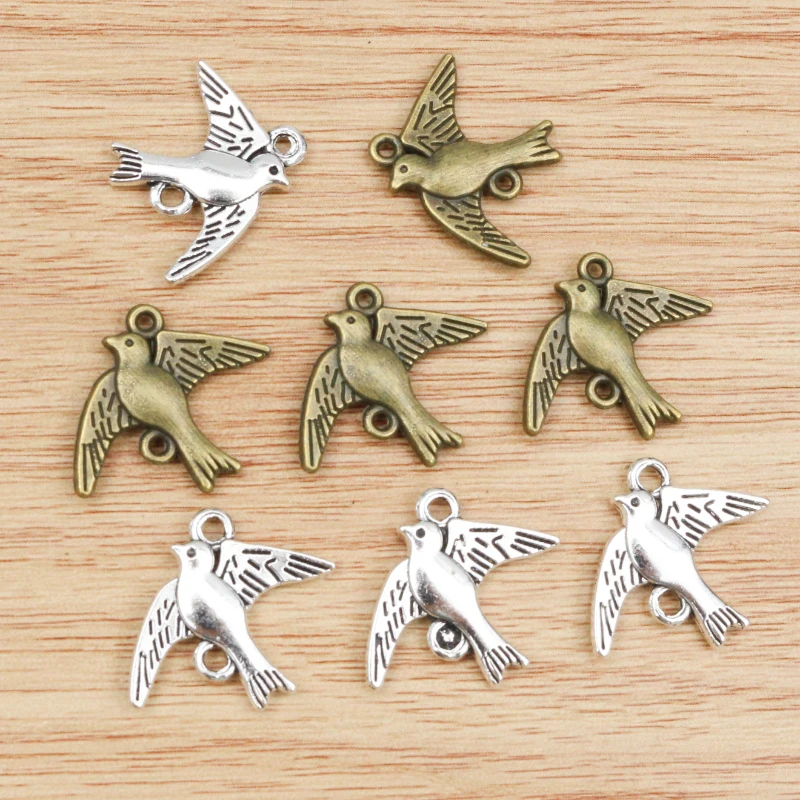 20pcs 22x18mm Antique Sliver and Bronze Plated Bird Style Connector Handmade Charms Pendant:DIY for bracelet necklace