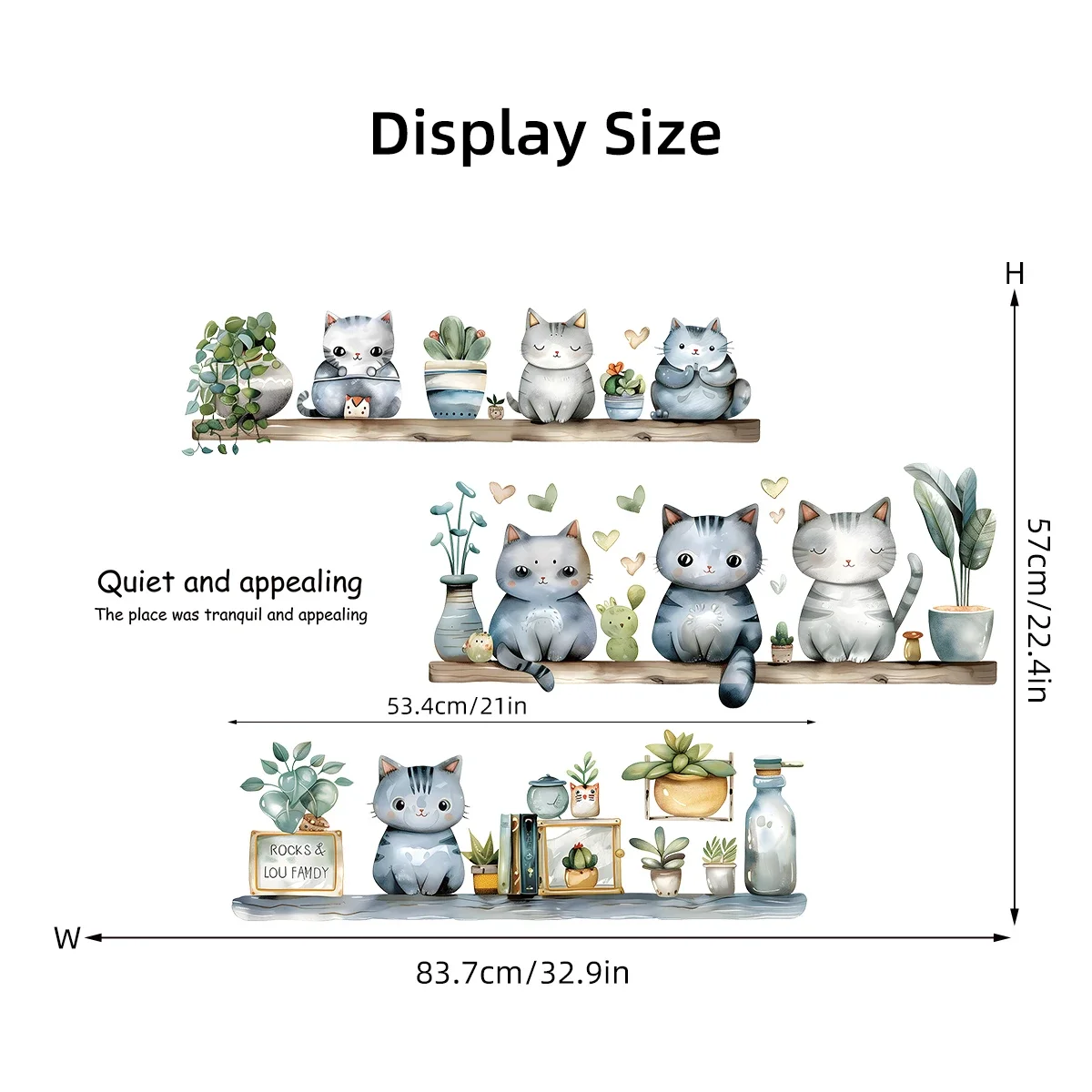 2Pcs Plant Potted Cartoon Cute Cat Wall Sticker for Kids Room Decor Baby Room Bedroom Decoration Living Room Wall Decals Art