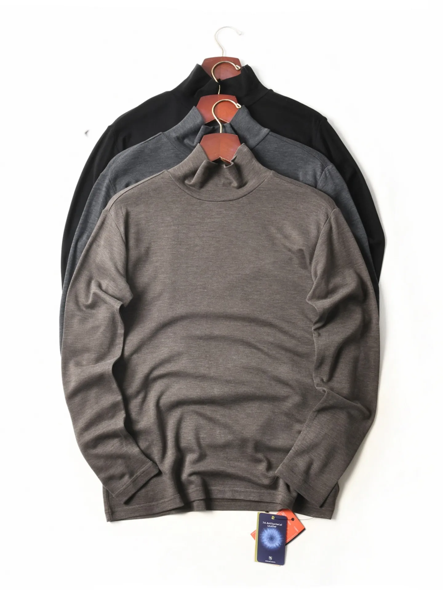 American Style Long Sleeve T-Shirt Men's Casual High Collar Soft Skin-friendly Wool Blend Comfortable Base Layer Autumn Clothes