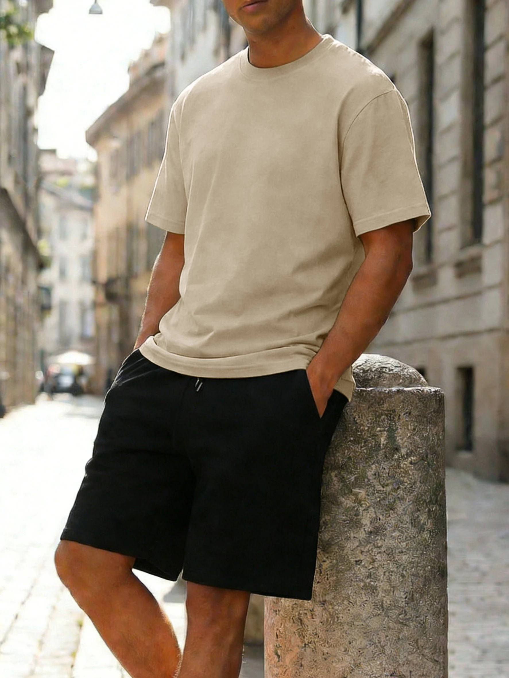 

Vacation Leisure Cotton Tee Set Men Solid Casual Loose Shorts Summer New Soft Clothing O-Neck Unisex Comfortable Short Sleeve