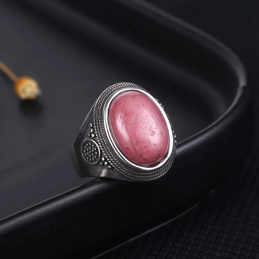 Natural Rhodochrosite Rings Women\'s S925 Sterling Silver Jewelry Ring Gifts Vintage Fine Wedding Ring