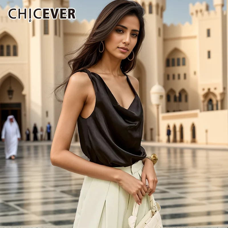 

CHICEVER Temperament Soild Vests For Women Square Collar Sleeveless Off Shoulder Backless Sexy Tank Tops Female Fashion Style