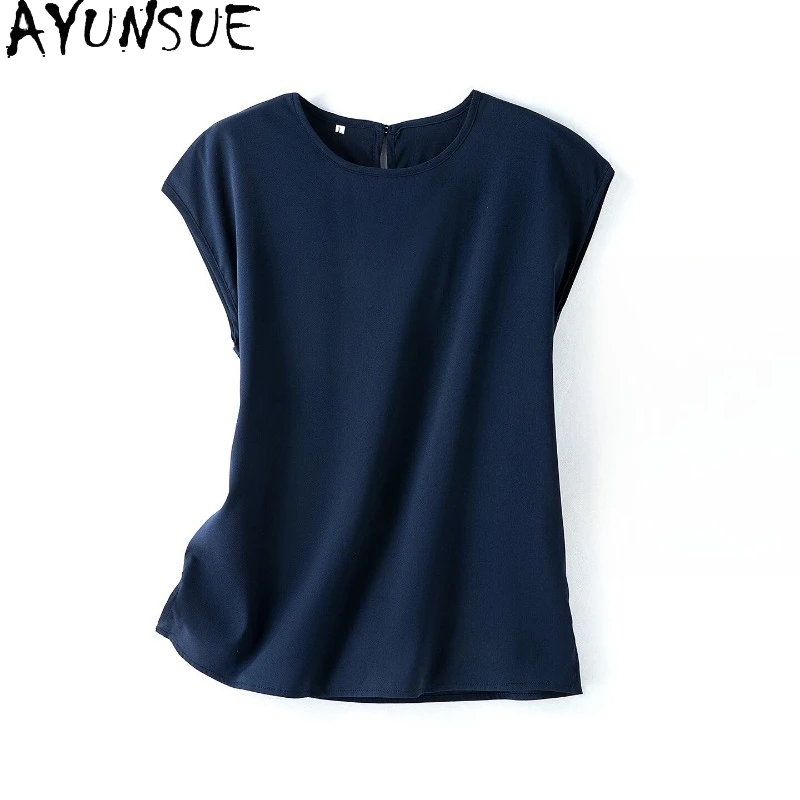 

Женские футболки AYUNSUE из 93% шелка, однотонные летние топы для женщин, свободная футболка с коротким рукавом, женская одежда для повседневной носки, футболка
