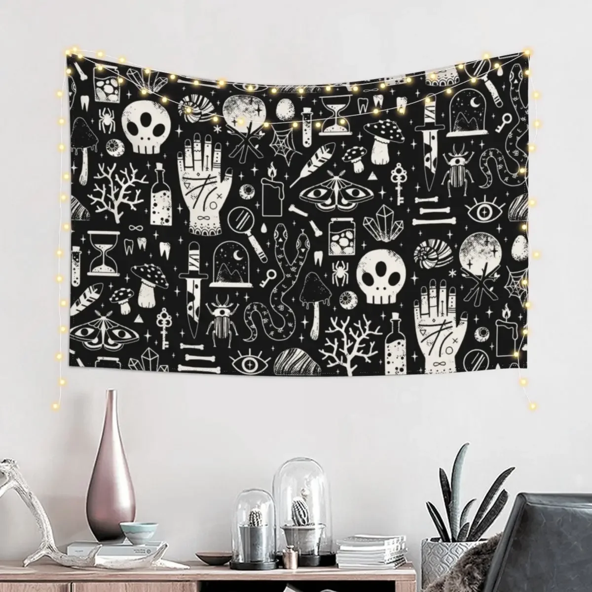 Curiosities: Bone Black Tapestry Cute Room Decor Decoration Bedroom Tapestry