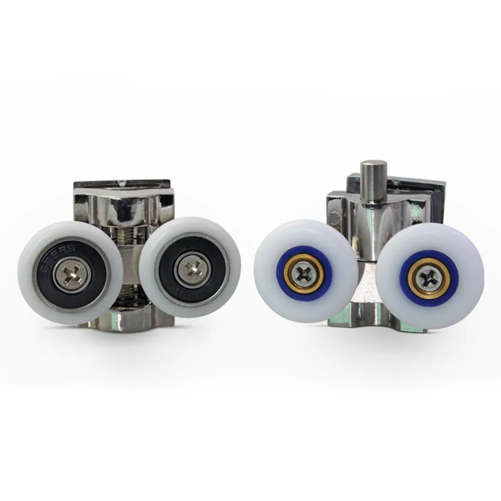 

4pcs Single Shower Door Rollers Set 2 Upper 2 Bottom 26Mm Double Wheeled Stainless Steel Zinc Alloy Smooth Quiet Bathroom Slide