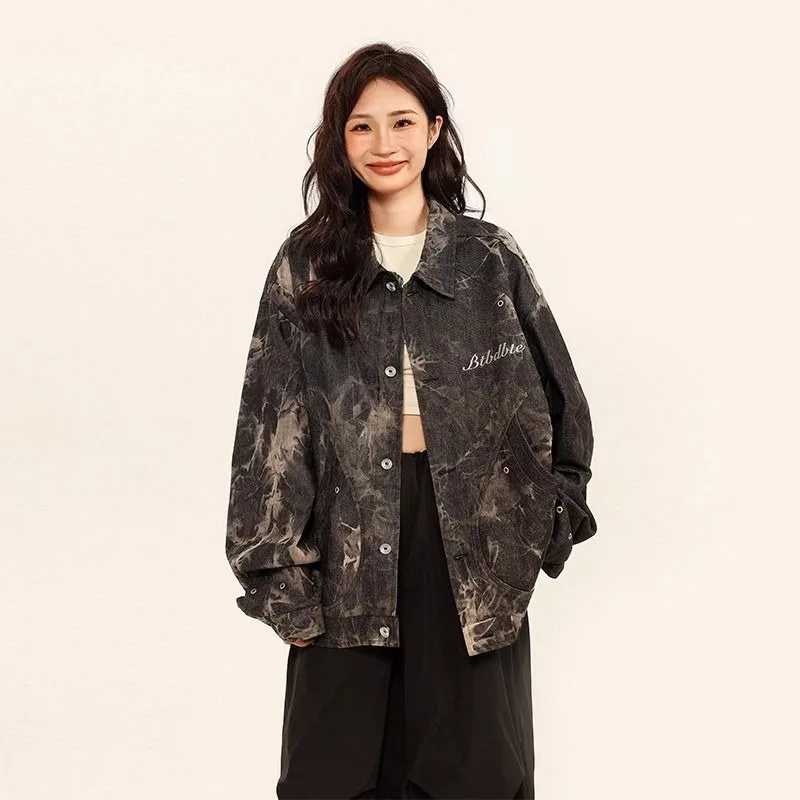 

Jackets Women Single Breasted Turn Down Collar Long Sleeve Autumn New Fashion High Street Cool Girl Hipster Contrast Color Baggy