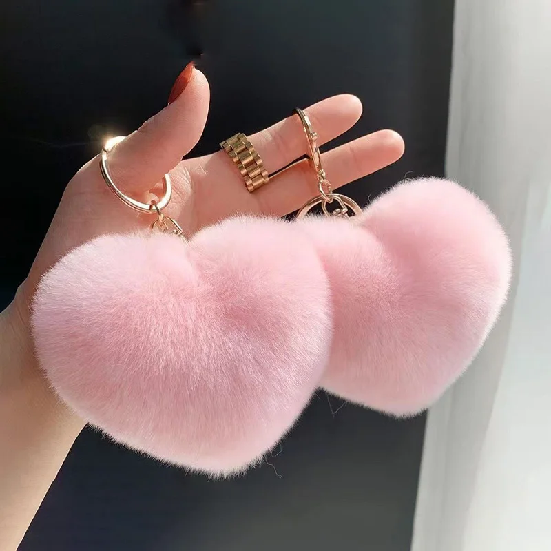 24 Colors Lovely Plush Peach Heart Keychain Car Bag Pendant Leopard Print Key Chain Trinket Gift For women Girl Jewelry Keyring