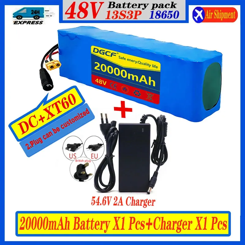 2026 New 48V 20000mAh 2000W 13S3P XT60 48V Lithium-ion Battery Pack, Lithium Iron Phosphate Battery 120Ah and 54.6V Charger