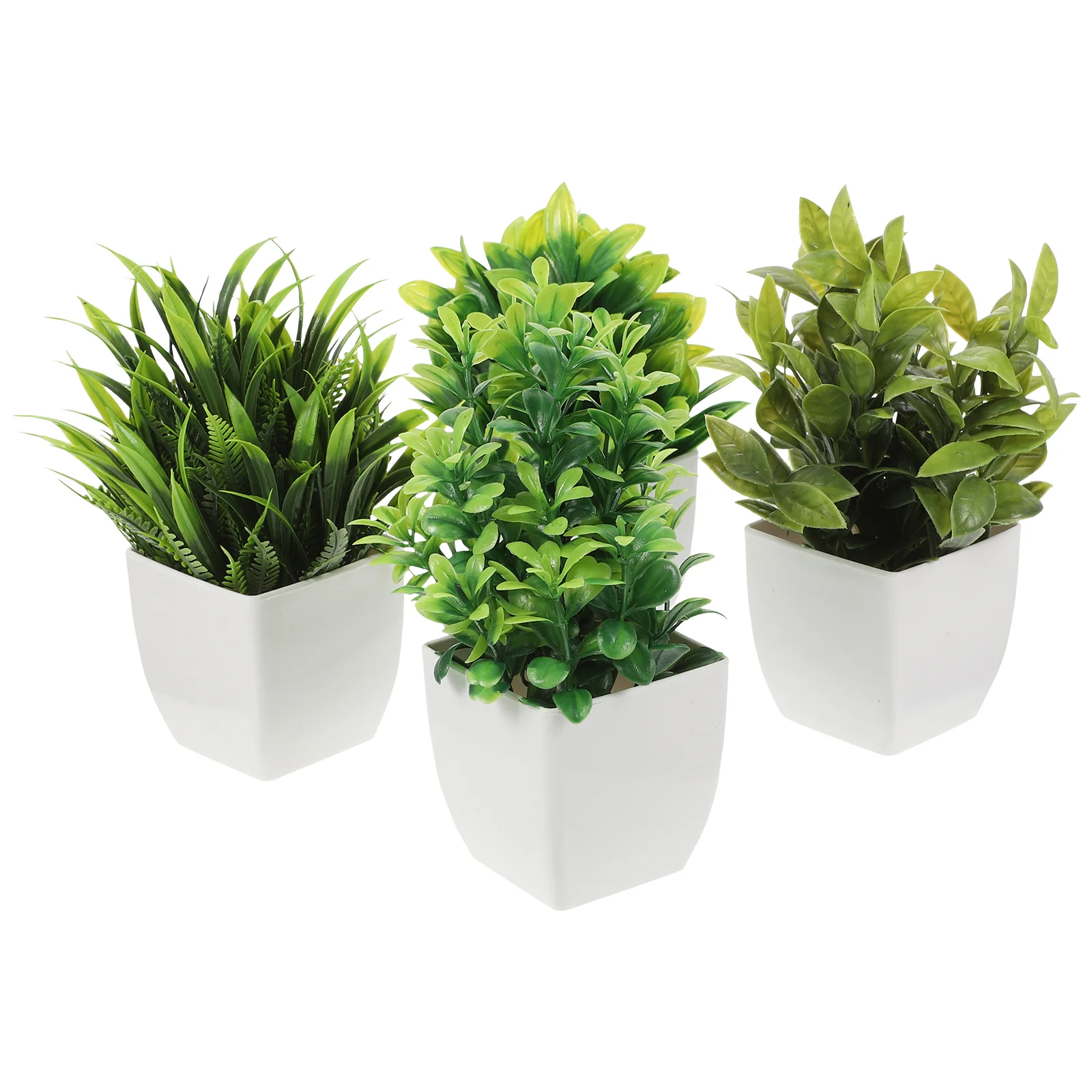 

4 Pcs Realistic Artificial Potted Plant Set Spring Grass Lily Dragon Vine Magnolia Grass Fake Bonsai Mini Indoor Office