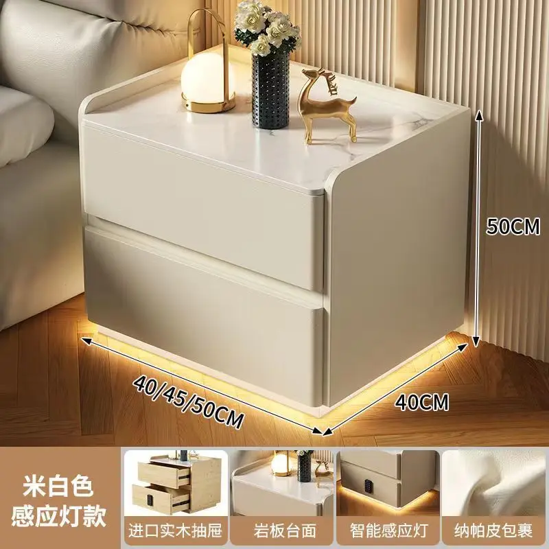 Slate bedside table Solid wood two-pump apartment Room Bedroom with lock Bedside with drawer Storage cabinet