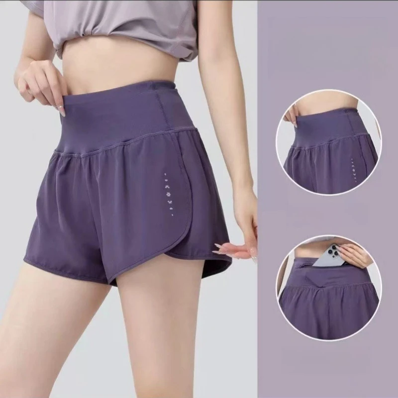 

Summer Women Yoga Shorts Lightweight Athletic Shorts with Pockets 2 in 1 Workout Beach Sweatshorts Gym Clothes Yogawear