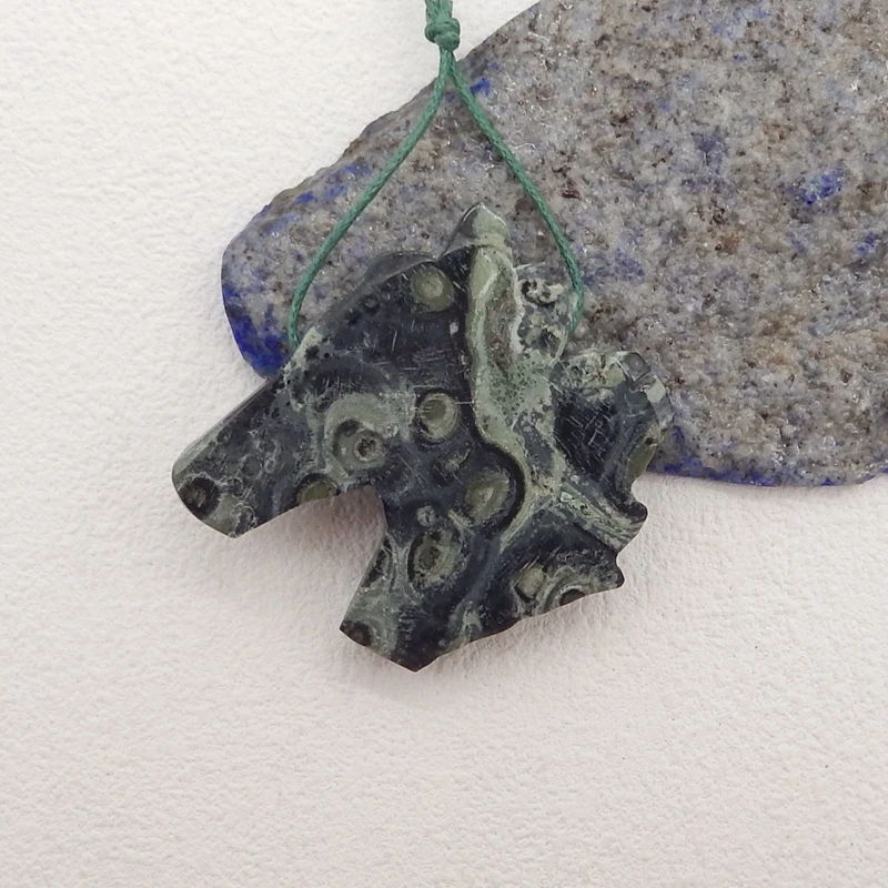 Natural Stone Ocean Kambaba Carved Horse Head Pendant Bead,Semiprecious Fashion Jewelry, Necklace Accessories,46x49x8mm,23g