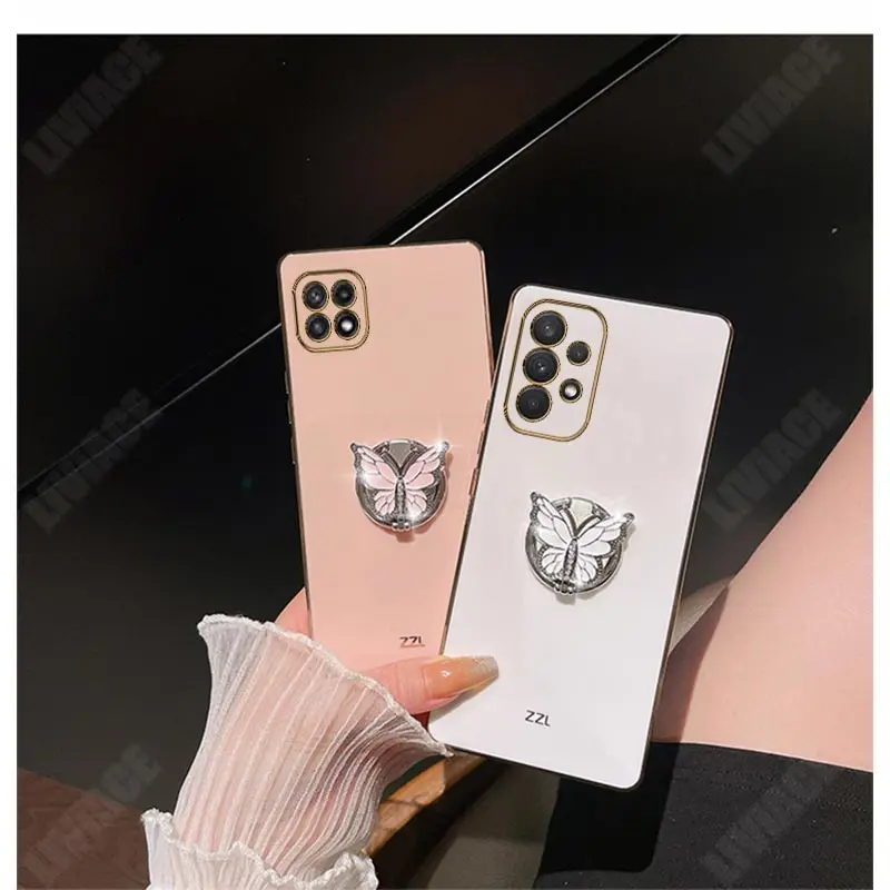 Butterfly Ring Phone Holder Plating Case for Samsung Galaxy A53 A52 A52S A73 A33 A72 A32 4G 5G A51 A71 A12 A22 M32 Stand Cover