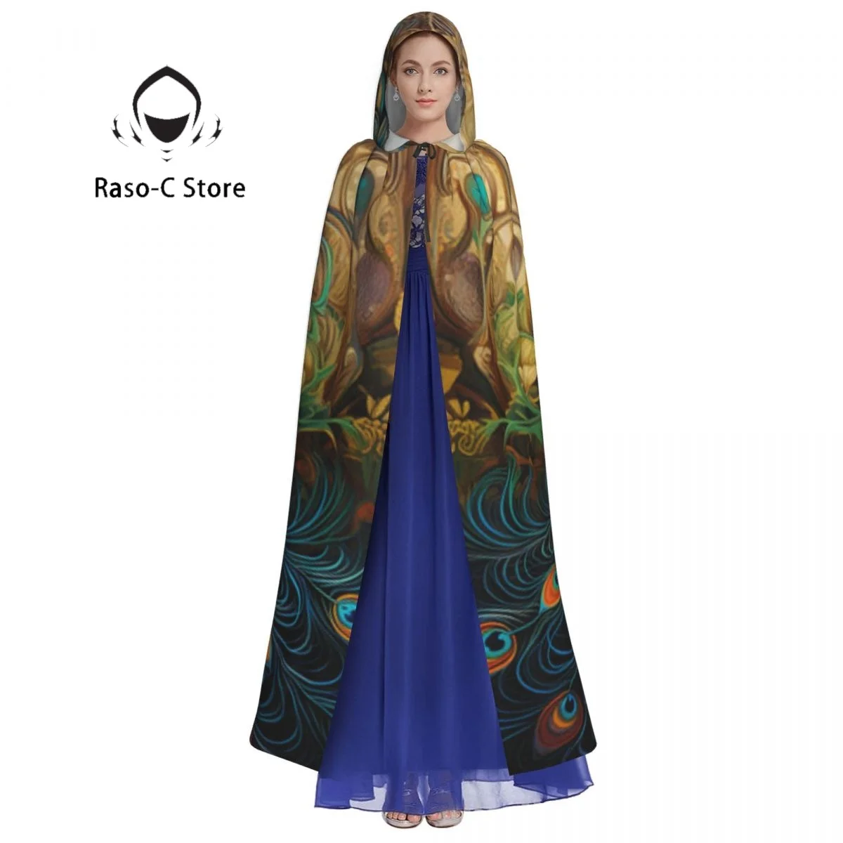 Long Cape Cloak Peacock With Colorful Feathers And Flowers Hooded Cloak Coat Autumn Hoodies