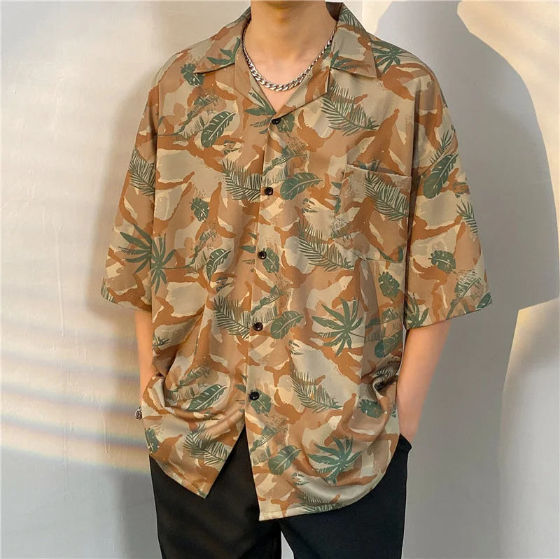 Streetwear Mens Full Print Summer Beach Thin Shirts Short Sleeve Hip Hop Retro Male Casual Holiday Blouses Shirt Y2K Clothes