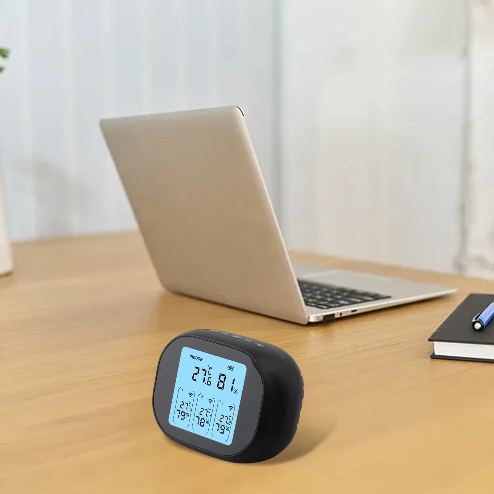 Wireless Temperature Sensor with Humidity Display USB Rechargeable Design for Easy Operation in Various Conditions