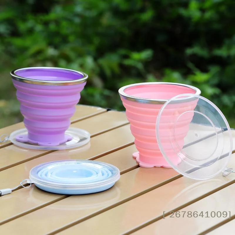 ⚑180ML Portable Silicone Folding Water Cup Heat Resistant Foldable Mug With Lid For Outdoor Travel Drinking