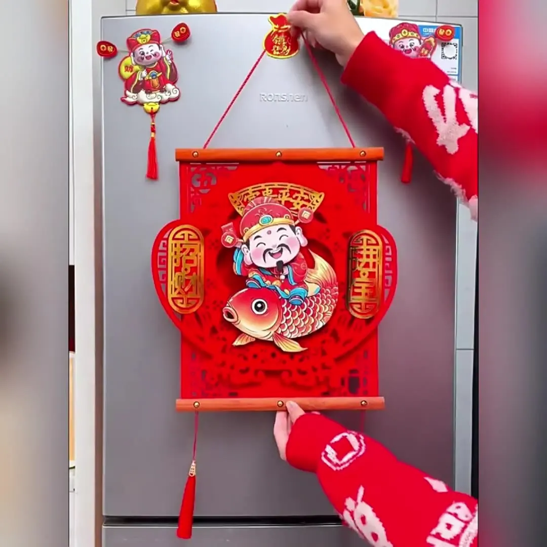 Thickened Spring Festival Hanging Decoration Three-dimensional with Tassel Hanging Pendant Red Creative God of Wealth Pendant