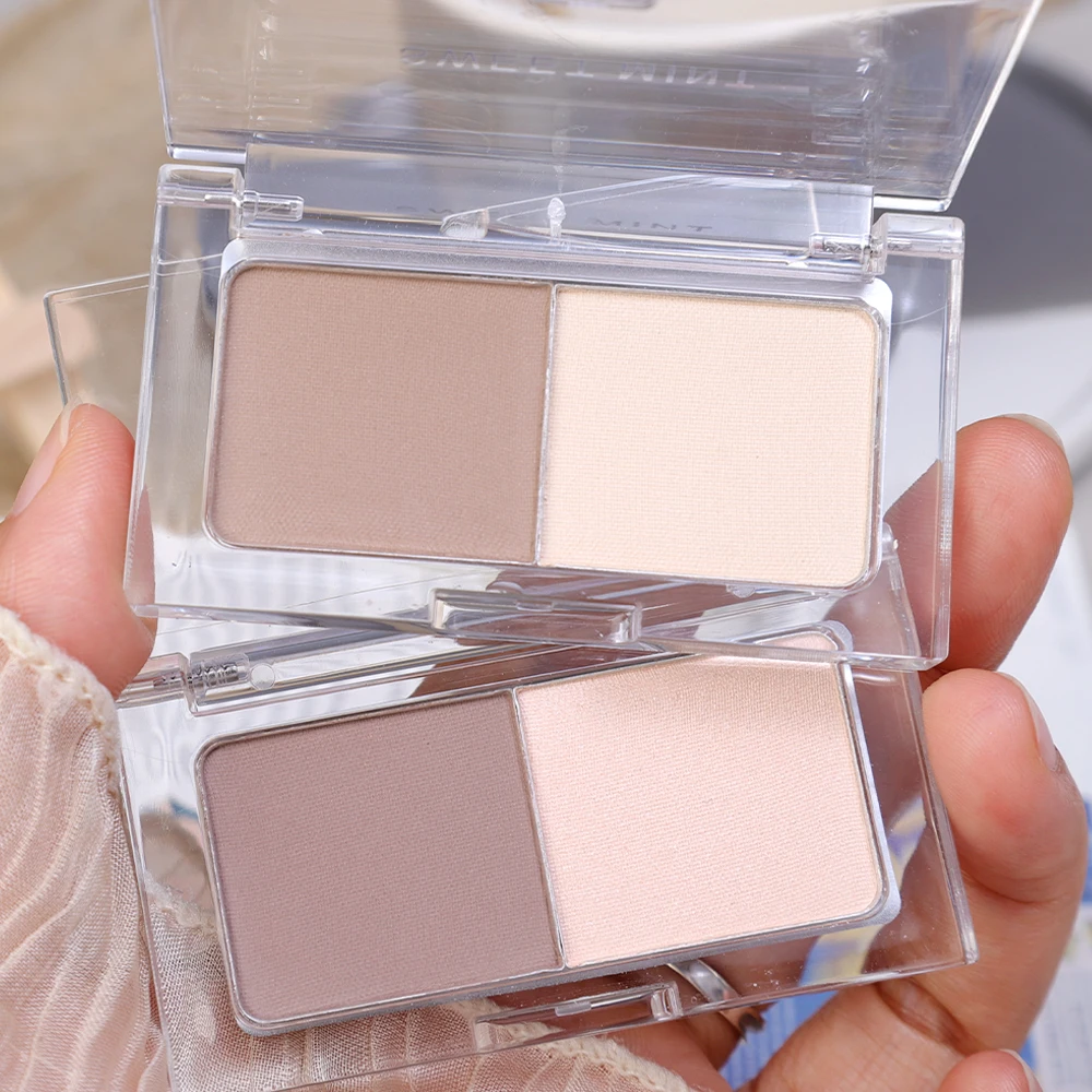 Two-tone 3D Nose Shadow Highlighter Palette 2 in 1 Matte Brighten Contouring Powder Grey Brown Eyebrow Powder High Gloss Makeup