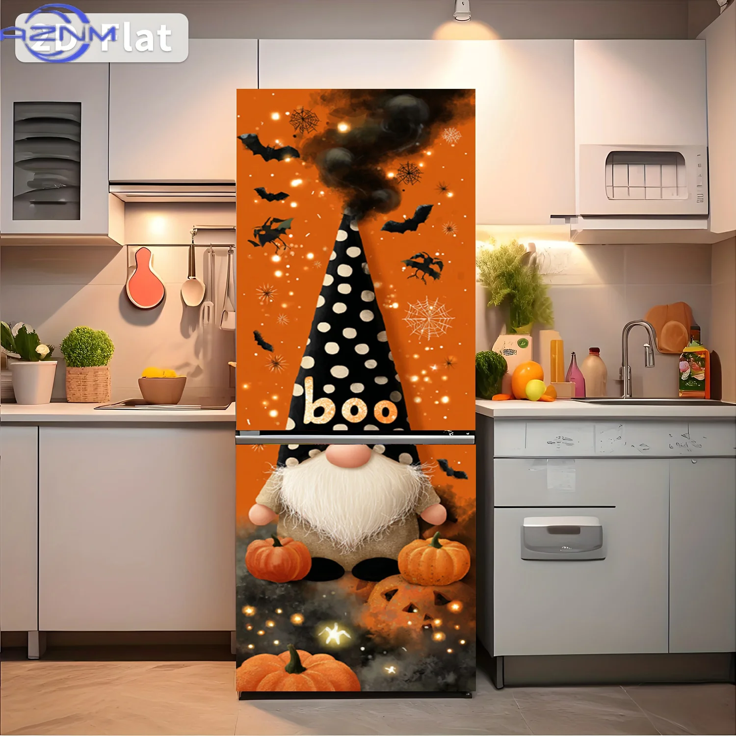 [2D Flat Printing] 1pc Refrigerator Sticker 60×180 Cm Halloween Theme Design of Pumpkin Monster Wall Sticker Decoration Wallpa