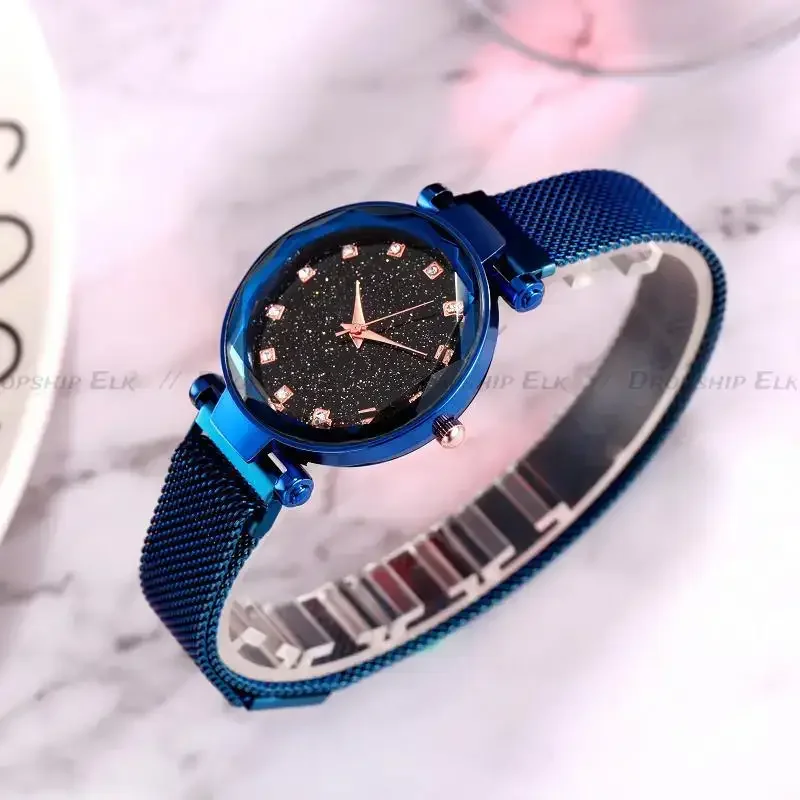 Diamond-Encrusted Milan Simple Strap Magnet Design Pretty Watch Quartz Women's Watch Starry Sky Watch Hot Anniversary Gifts