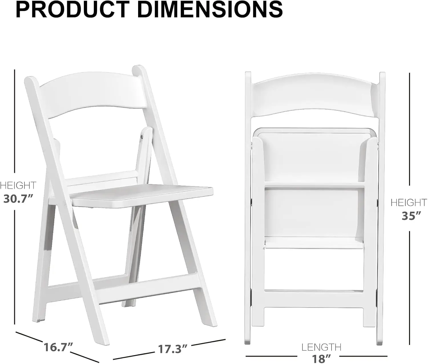 8 كراسي قابلة للطي، كراسي راتنج بيضاء مع مقعد مبطن، كراسي مريحة قابلة للطي لحفلات الزفاف