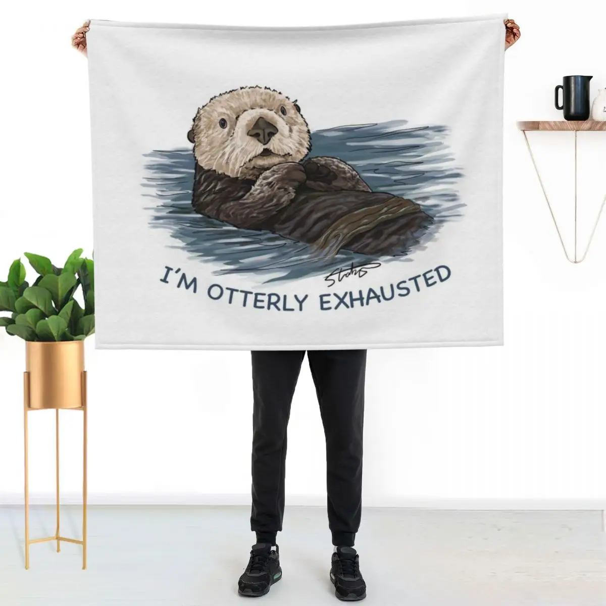 

Sea Otter Sketch I'm Otterly Exhausted Throw Blanket Cozy Microfiber Throw Blanket for Home Bedroom