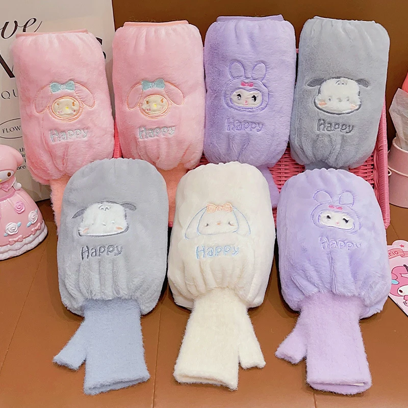 Sanrio Hello Kitty Children Cuff Sleeves Gloves Kuromi Cinnamoroll Plush Warm Antifreeze Sleeves Soil-Proof Jacket Sleeves Gift