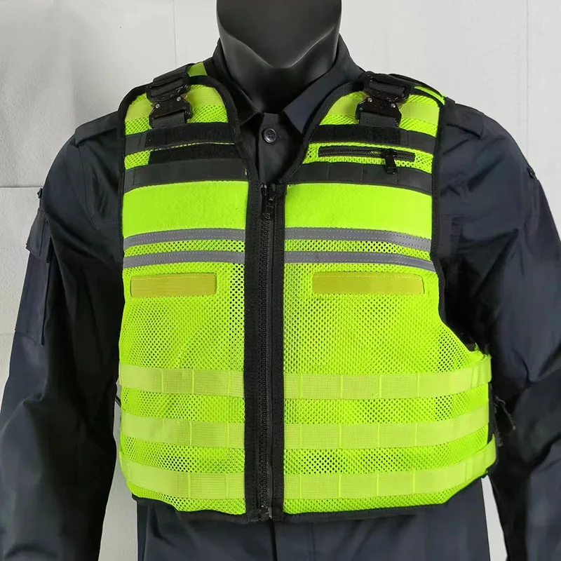 Tactical Stab Proof Fluorescent Yellow Vest, Molle Reflective Vest, Breathable And Wear-resistant Black