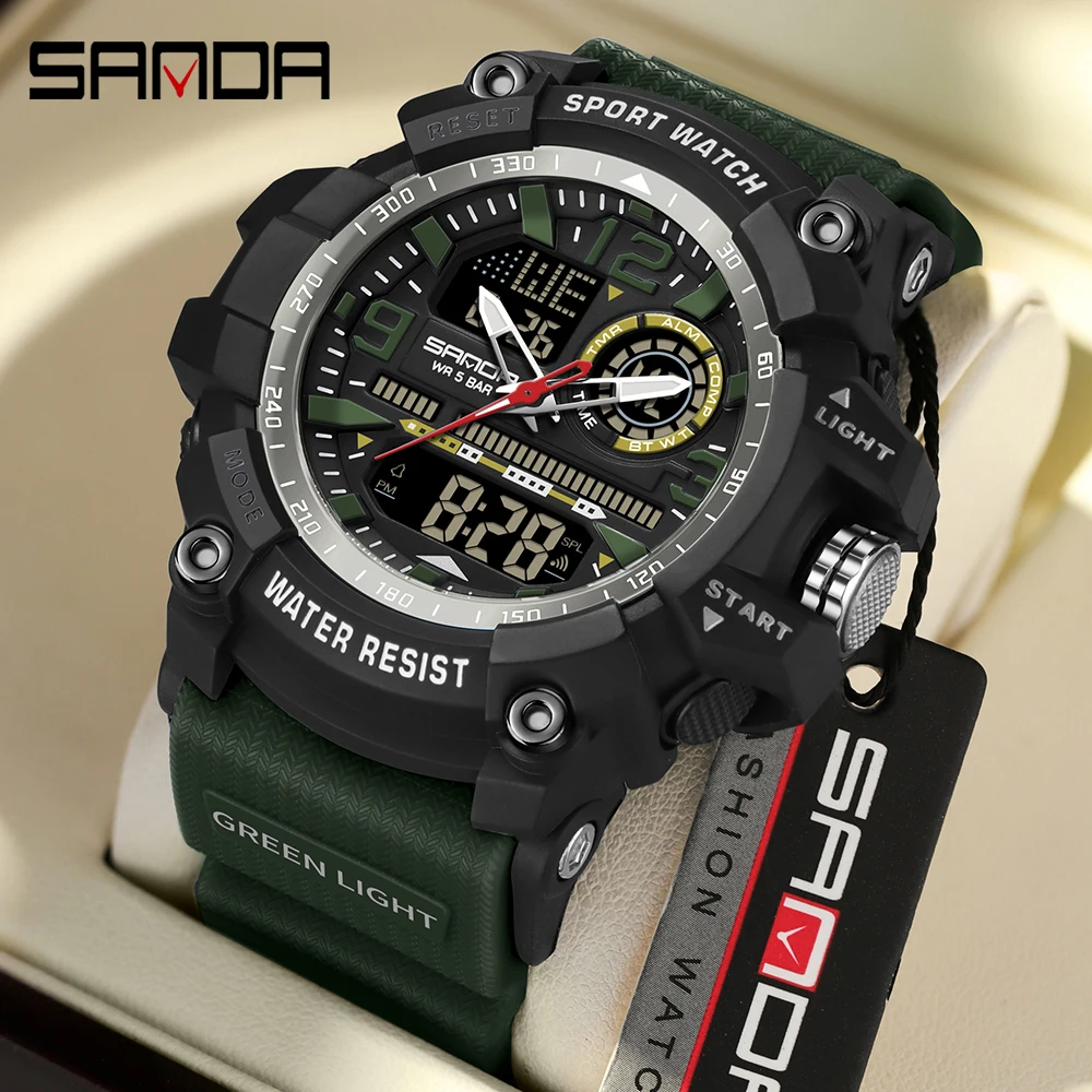SANDA 3367 Orologio elettronico da uomo di moda Sport all'aria aperta Orologio digitale elettronico da uomo LED impermeabile multifunzionale 2025