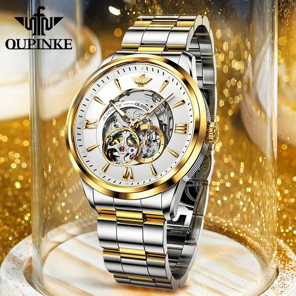 OUPINKE 3190 Automatic Mechanical Men\'s Watch Luxury Brand Import Japan Movement Sapphire Mirror Skeleton Waterproof Wristwatch