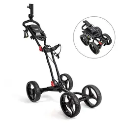 Golf Push Cart Lightweight Compact 4 Wheel Golf Cart Caddy Cart Folding Adjustable Umbrella Holder Golf Bag Holder Golf Trolley