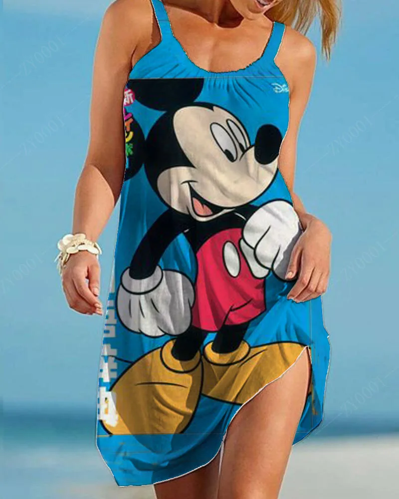 Disney Summer Dresses for Women 2022 Fashion Chic Point Mini Dress 2022 New Hit Green Silk Dress Women Elegant Luxury Mickey TO