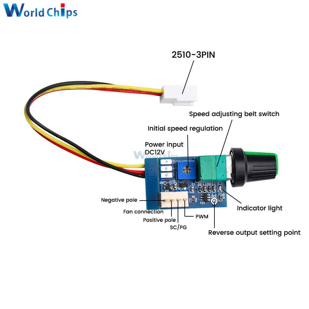 DC 12V 4 Wire PWM Fan Speed Controller Fan Motor Governor Board Module with Knob Switch Noise Reduction can be Shut Down