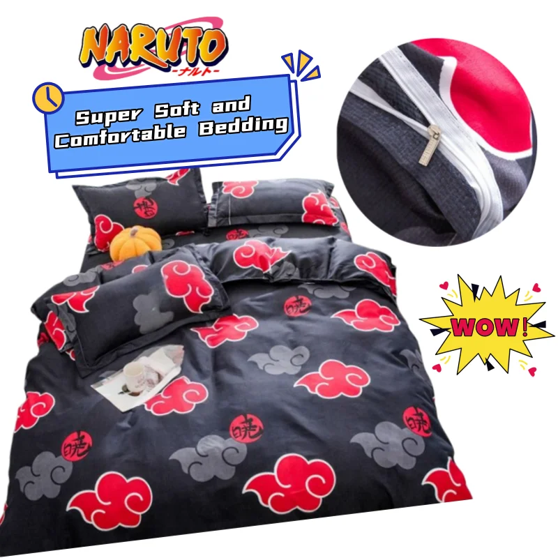 Neues NARUTO Uzumaki Naruto Bettlaken, Bettbezug, vierteiliges Bettset, superweich, bequem, dreiteiliges Set für Studentenwohnheime – Detail 1