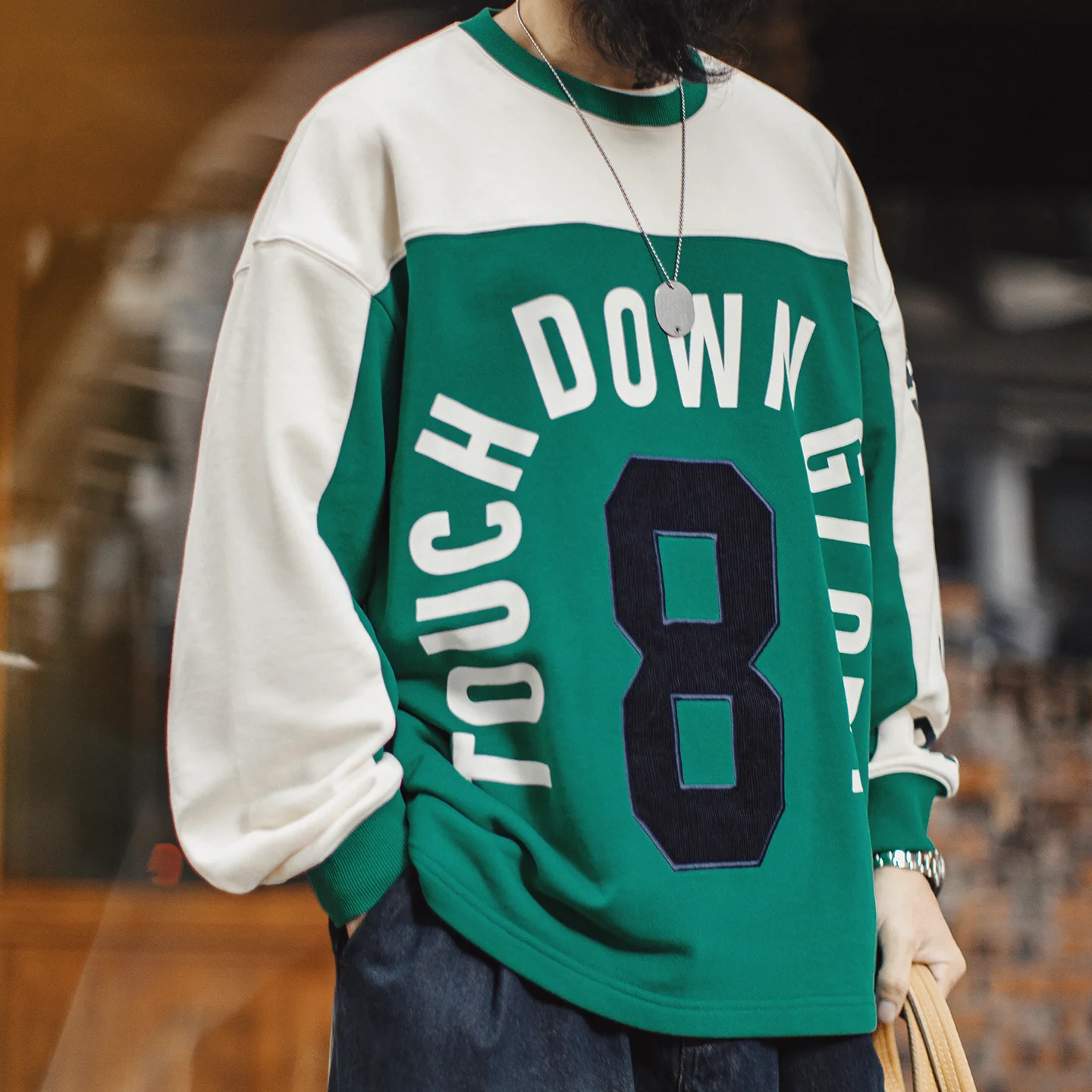 

Мужской свитшот Maden в винтажном стиле с цветовыми блоками, длинными рукавами, ребристым воротом и буквенным принтом, повседневный топ