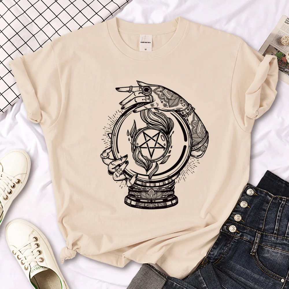 Witch Triple Moon Gothic Sun Top Women's Street Style Printed T-Shirt Y2k Apparel Summer Streetwear Graphic T Shirts Personality