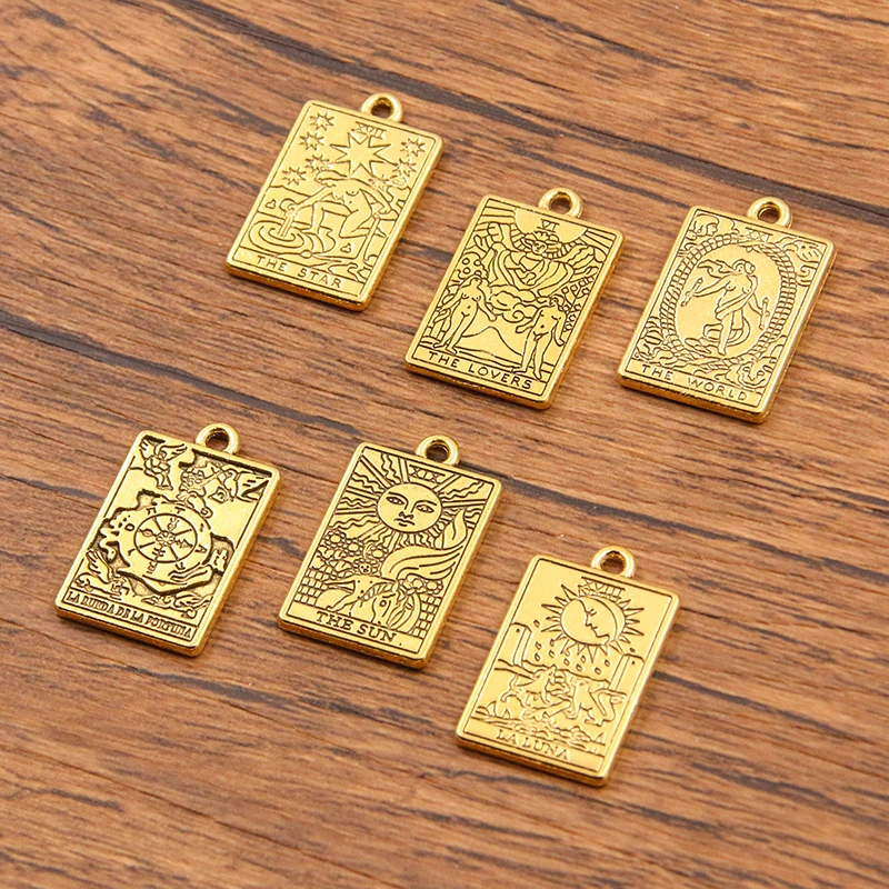 12Pcs 14*23MM 6 Styles Antique Gold Tag Witch Divination Tarot Plated Double Side Pendant DIY Jewelry Handmade Accessories