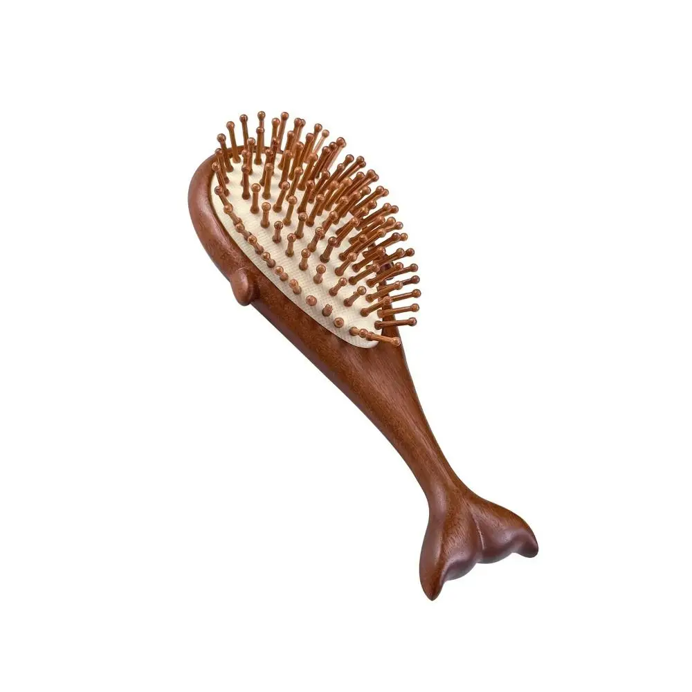 

High Quality Anti Static Sandalwood Hair Comb Wooden Whale Style Hair Brushes Meridian Massage Brown Styling Comb Scalp Massage